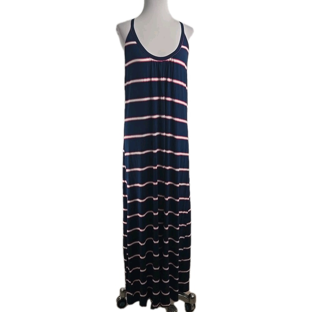 LoveStitch Nautical Maxi Dress Navy Watermelon Strappy Jersey Rayon Small‎ New
